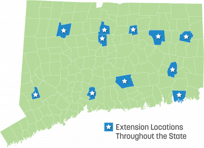 map of Connecticut showing the locations of UConn Extension offices