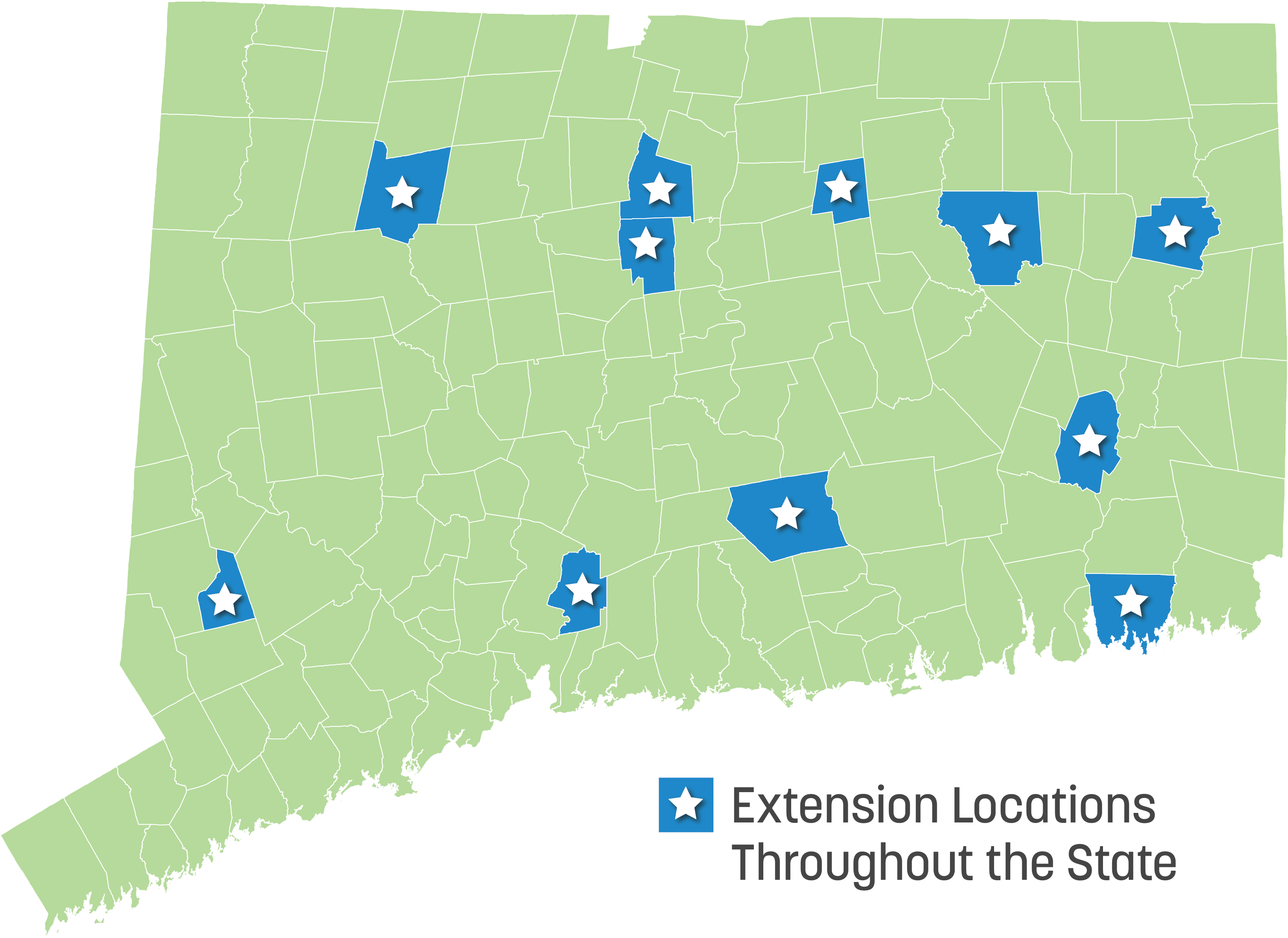 map of Connecticut with star locations of Extension centers