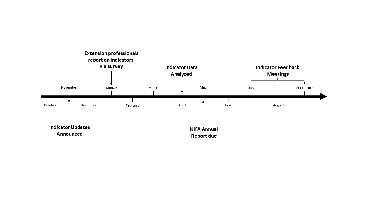 an image showing a timeline for revising the indicators, with indicator meetings from July to September