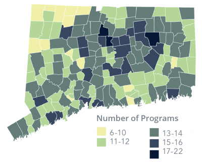 Connecticut map visual showing towns with Extension programs