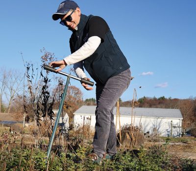 Amelia Magistrali taking a soil sample