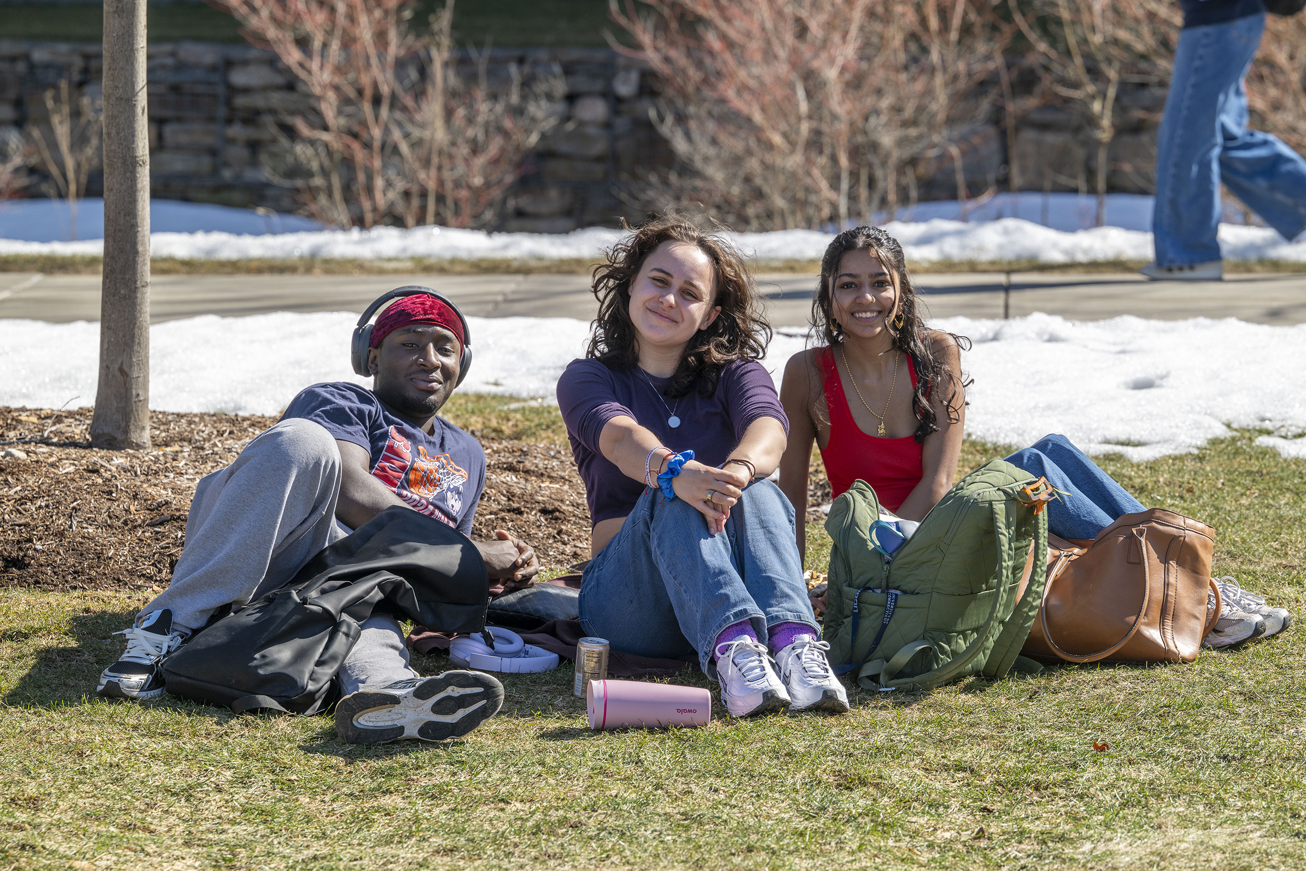 Students outside enjoying the warm winter weather